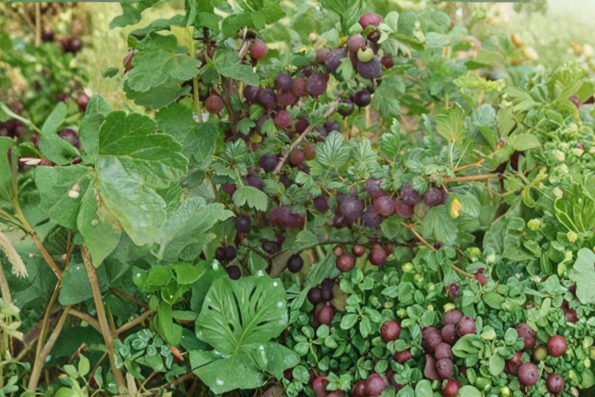 Black Velvet Gooseberry Live Plant - Fruiting Shrub, Deep Purple Berries