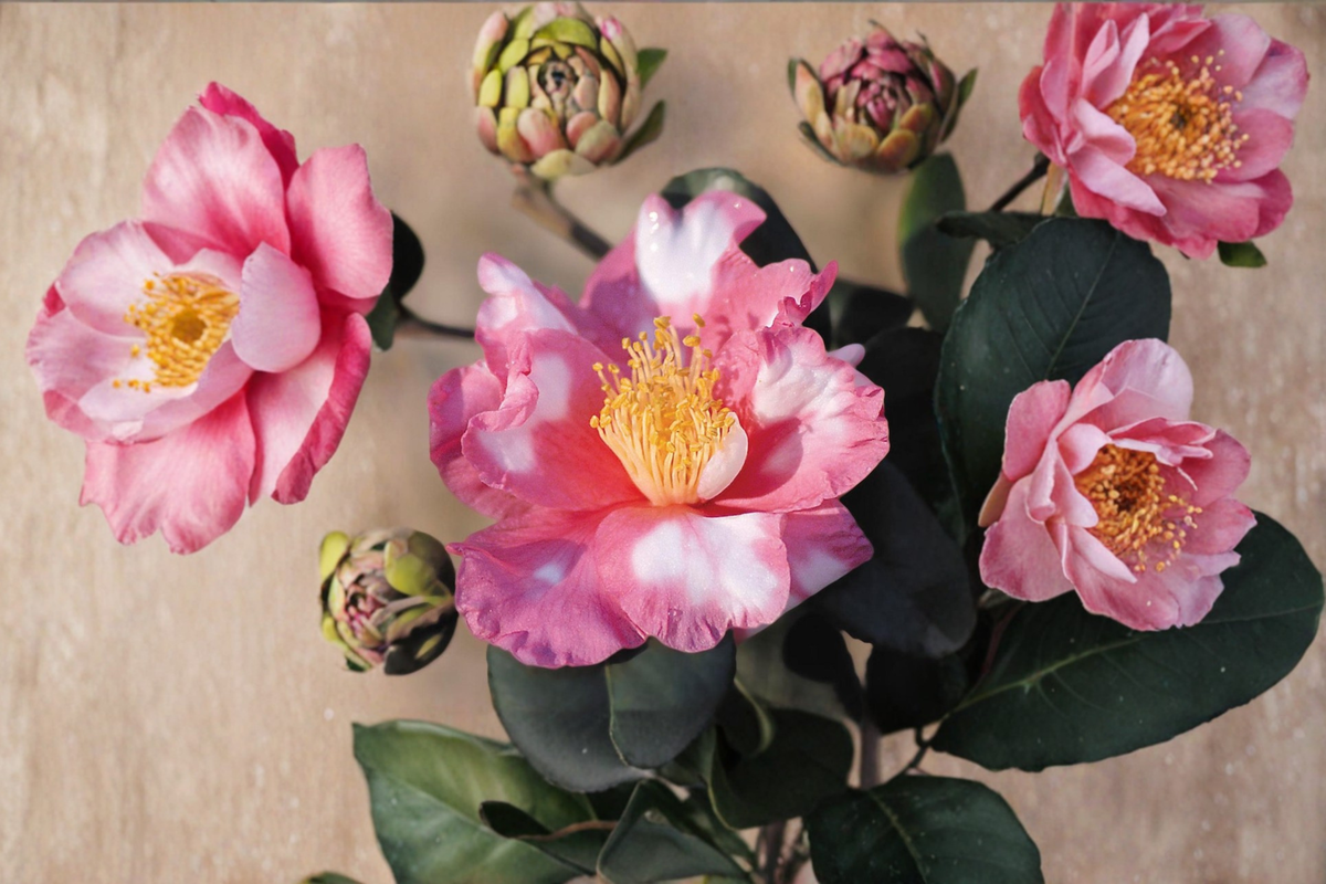 Variegated Camellia Charlean 1 Gal Live Plant | Camellia japonica Pink & White Variegated