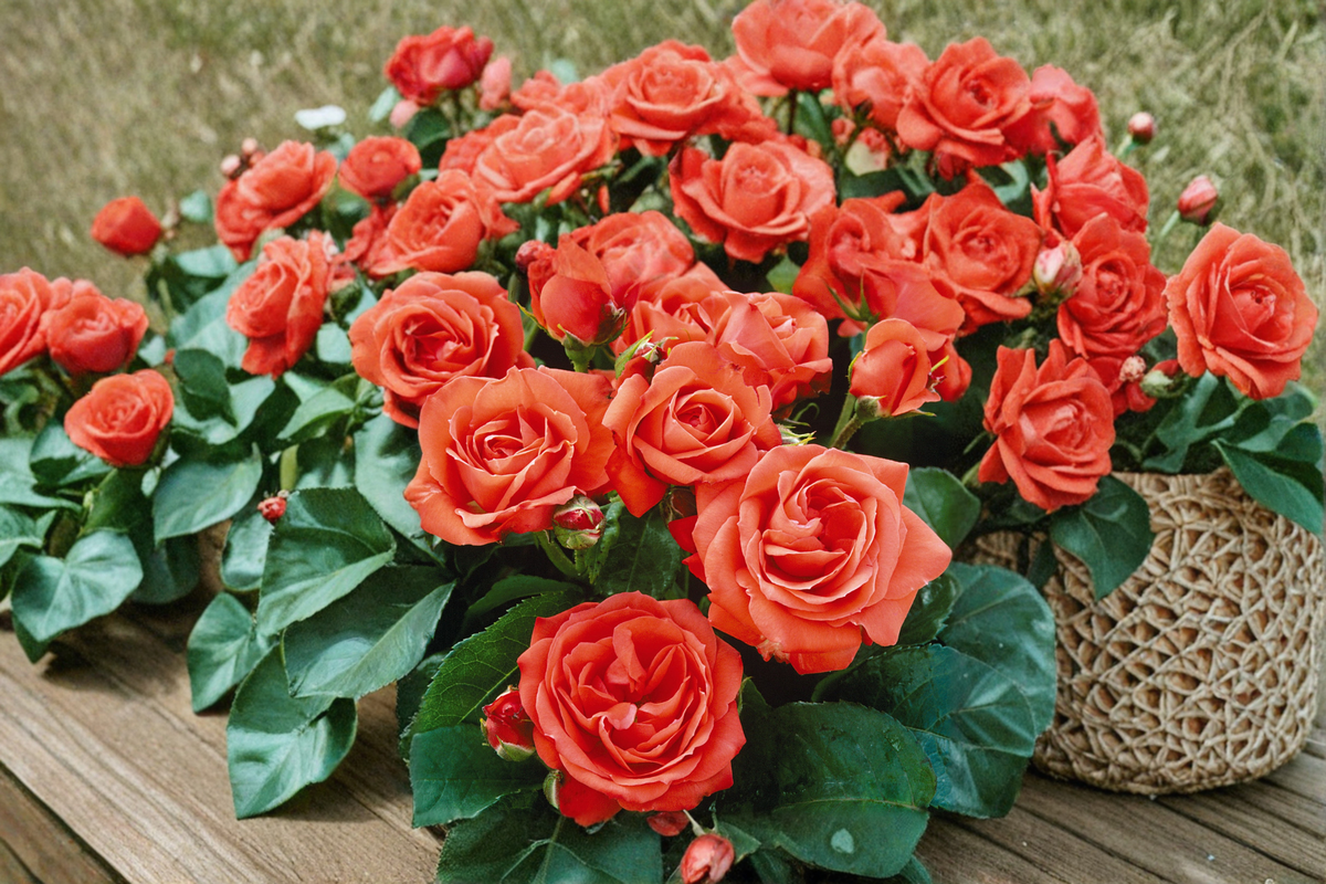 Impatient Floribunda Rose Bush - 2 Gal Live Plant, Orange Red Blooms