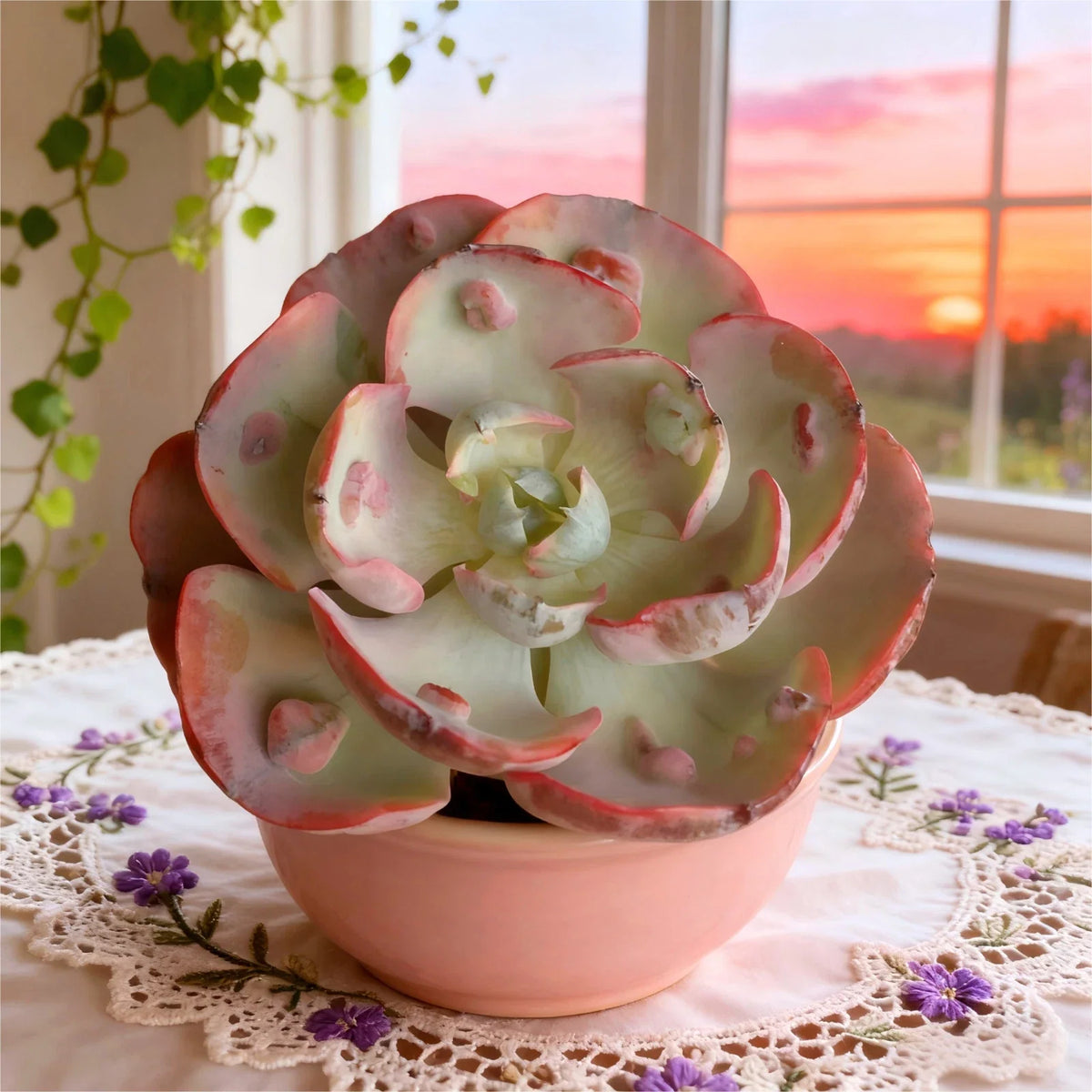 Echeveria Heart Moon Variegata Bare Root Succulent - Rare Variegated Rosed Rosette